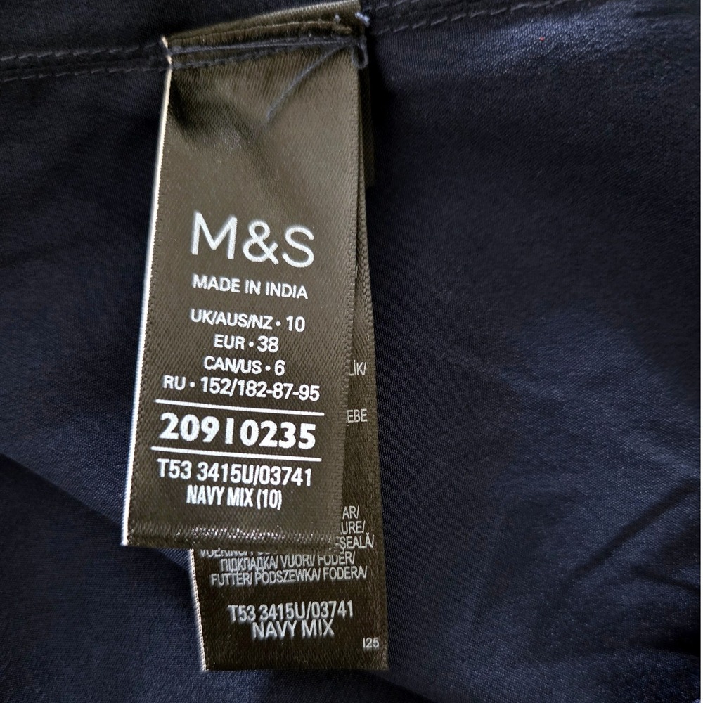 Per Una Marks Spencer Navy Floral Metallic Maxi Dress Smocked Tiered Size 10 - Picture 5 of 8